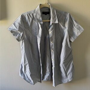 Banana Republic Navy and White Striped Men's Shirt